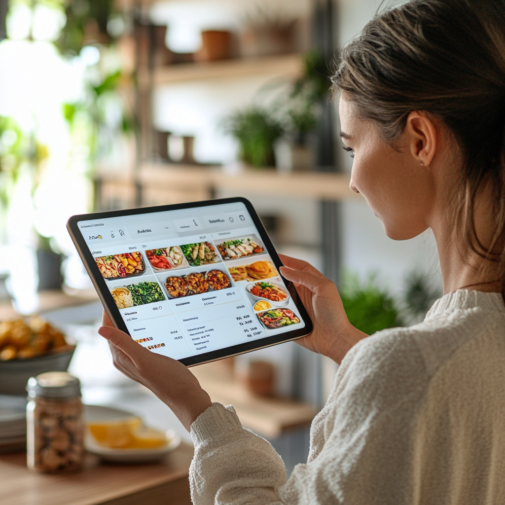 iris031864_A_woman_is_holding_a_tablet_displaying_the_ordering__fcc899e4-dc9d-445b-83ce-522f4a6475c0